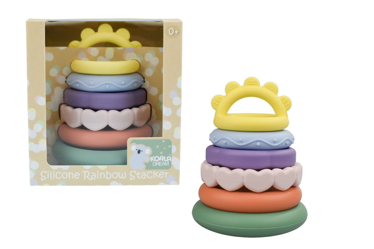 SILICONE SENSORY RAINBOW STACKING TEETHER