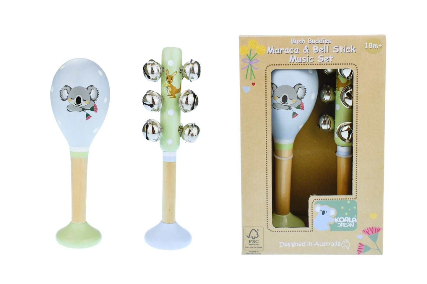 BUSH BUDDIES AUSTRALIAN ANIMALS MARACA & BELLSTICK SET