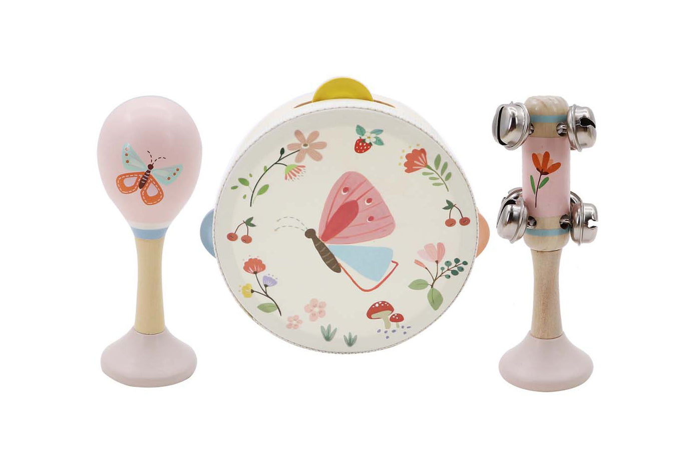 WOODEN SPRING INSECT BUTTERFLY MUSIC 3 PC SET