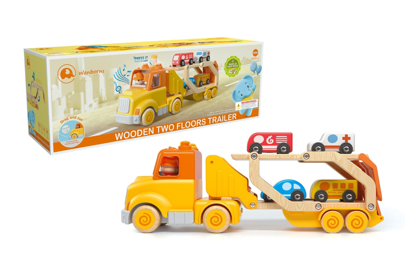 WOODEN CAR CARRIER WITH SOUND AND LIGHT