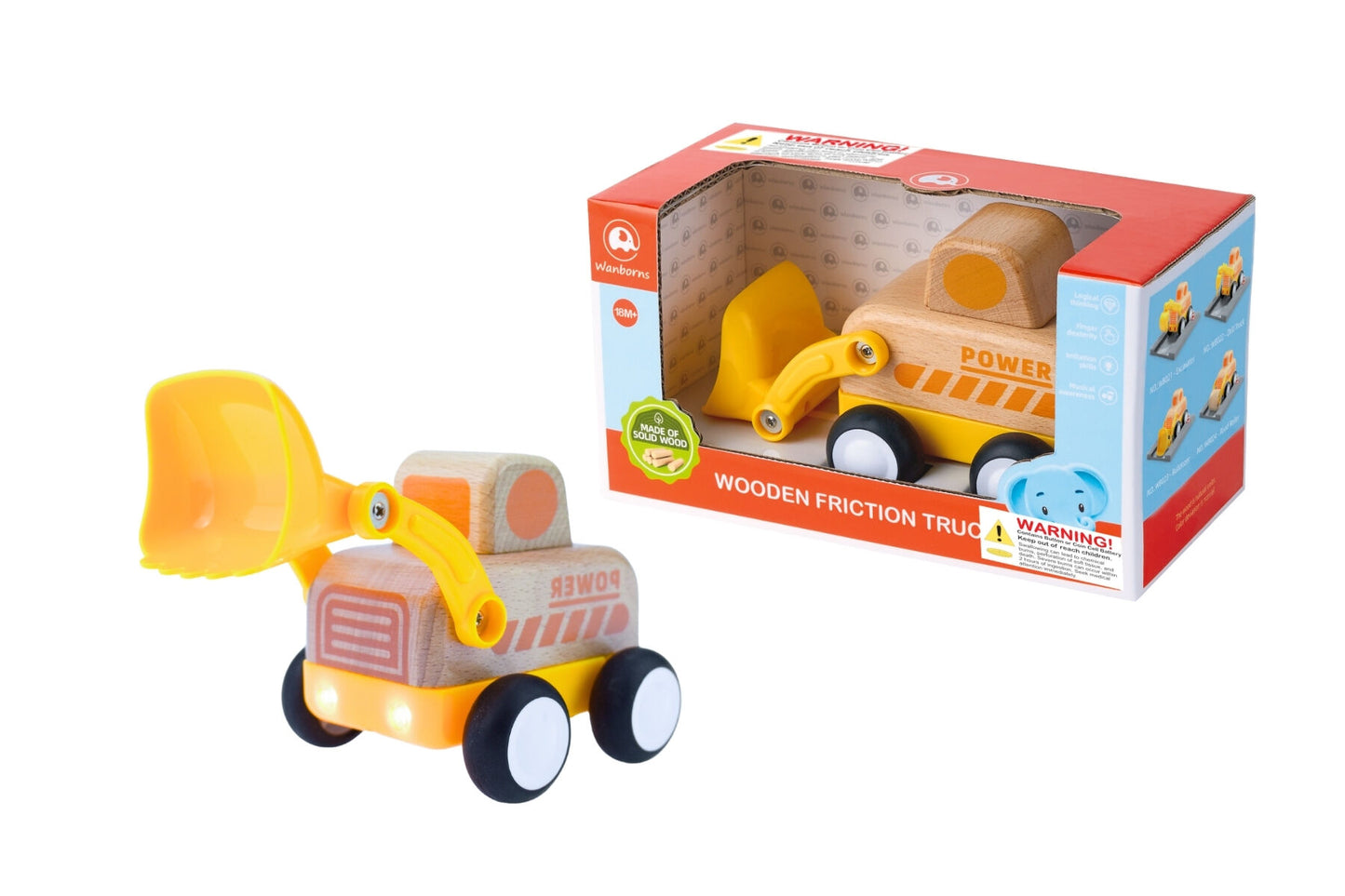 WOODEN FRICTION TRUCK BULLDOZER WITH SOUND AND LIGHT