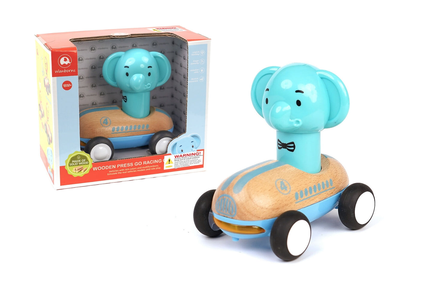 WOODEN PRESS GO RACER ELEPHANT WITH SOUND AND LIGHT