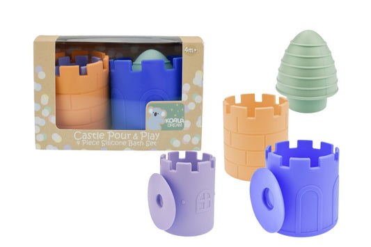SILICONE CASTLE POUR & PLAY 4PC BATH SET