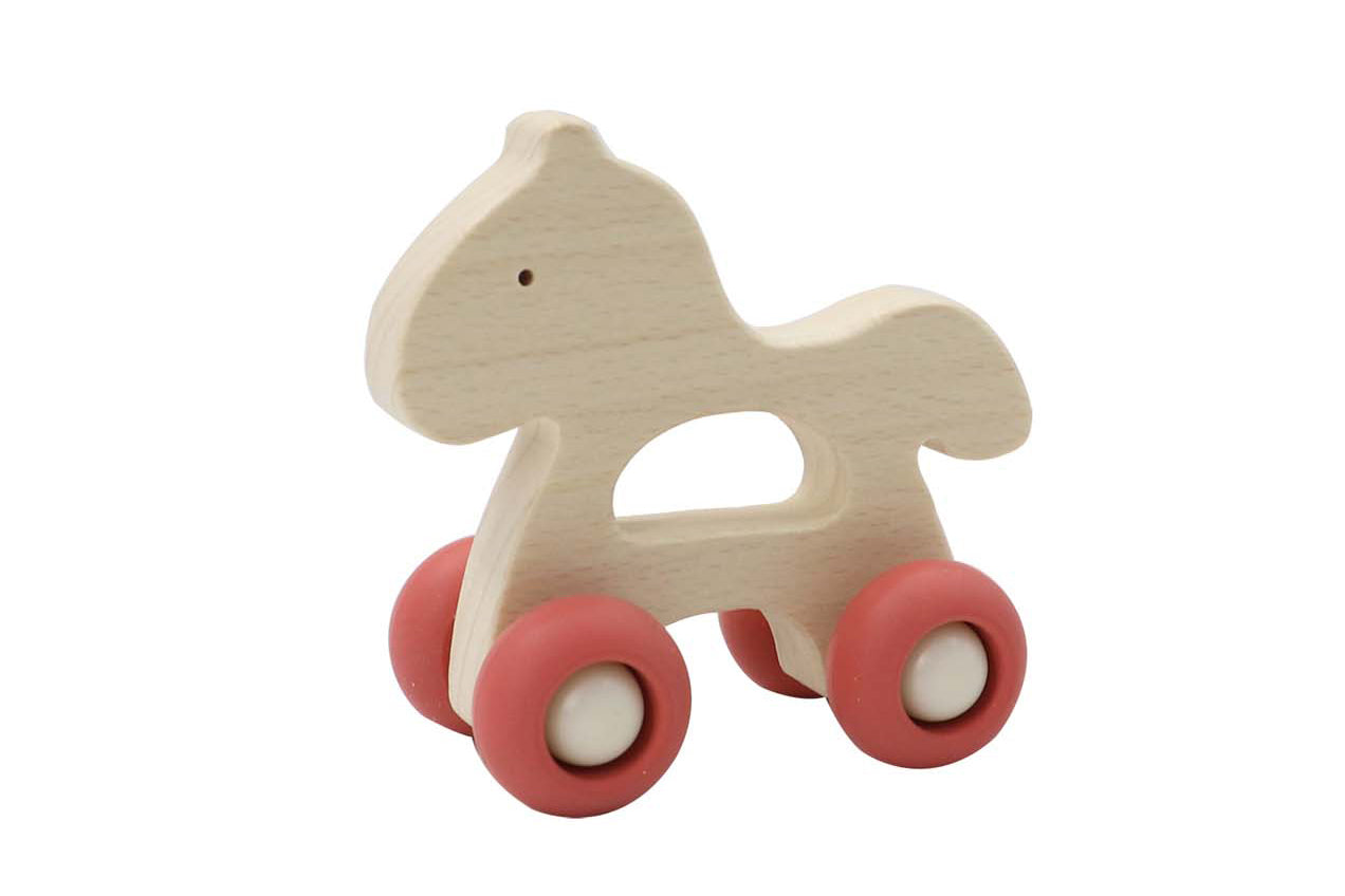 WOODEN GRIP HORSE WITH SILICONE WHEELS