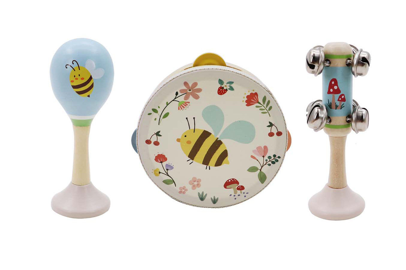 WOODEN SPRING INSECT BEE MUSIC 3 PC SET