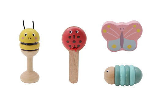 WOODEN SPRING INSECT MUSIC SET 4 PC