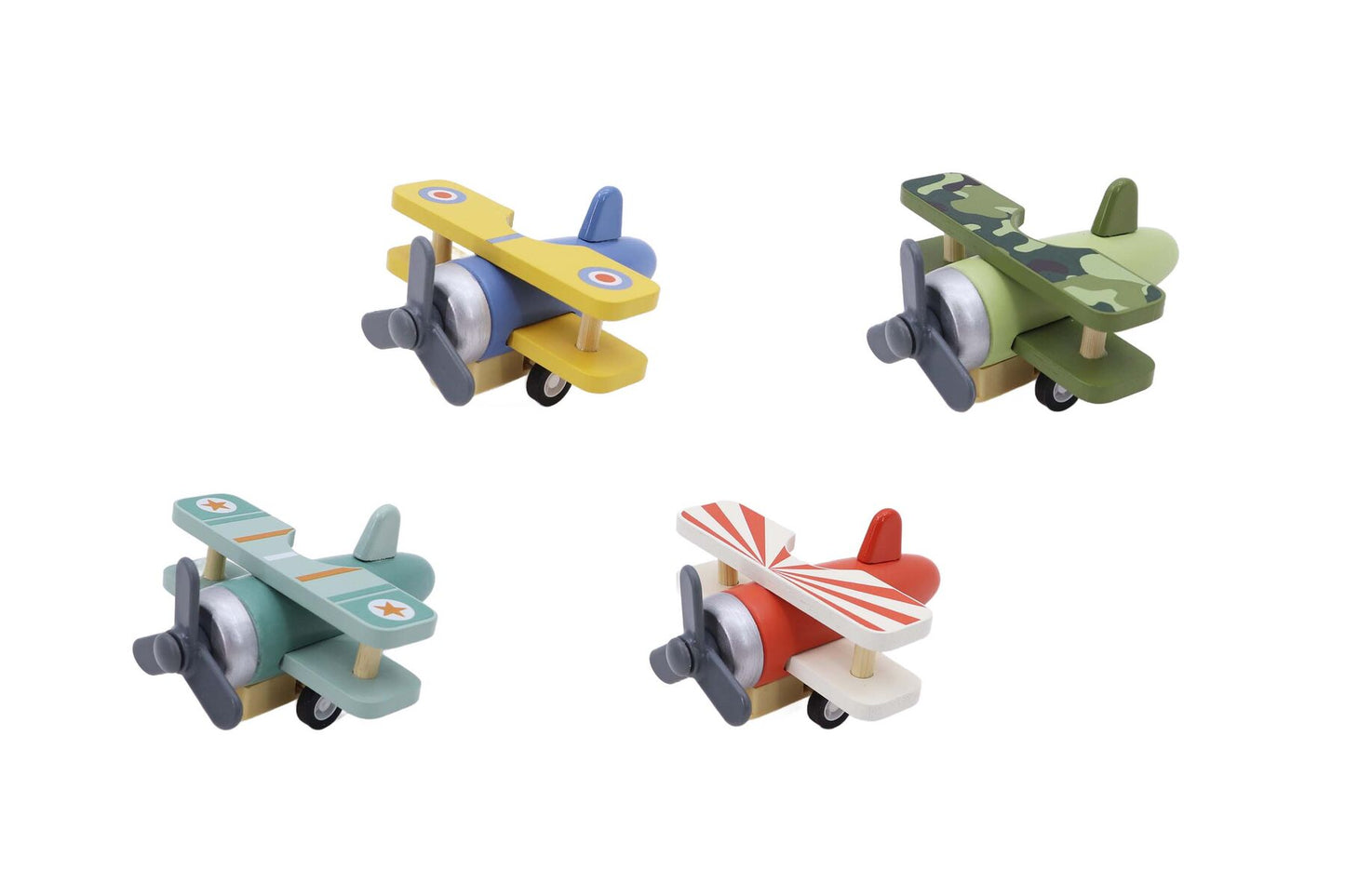 WOODEN PULL BACK GLIDER PLANE 4PC
