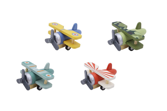WOODEN PULL BACK GLIDER PLANE 4PC