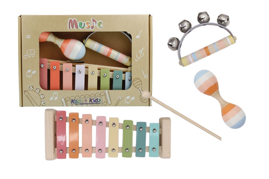 WOODEN MUSIC SET 3 PC XYLOPHONE SET ORANGE