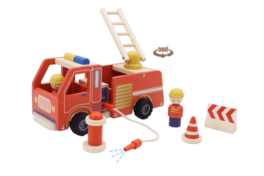 WOODEN FIRE ENGINE PLAYSET