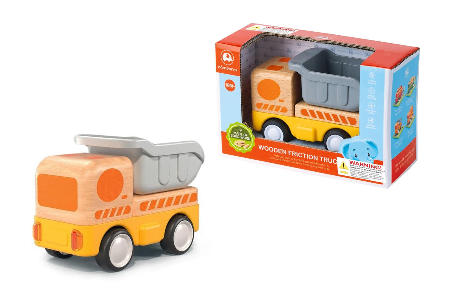 WOODEN FRICTION DUMP TRUCK WITH SOUND AND LIGHT