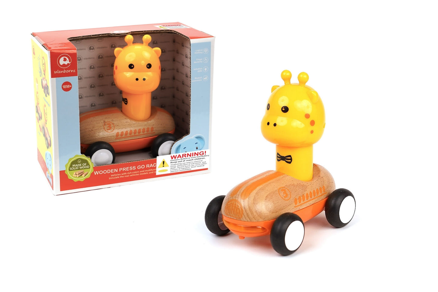 WOODEN PRESS GO RACER GIRAFFE WITH SOUND AND LIGHT