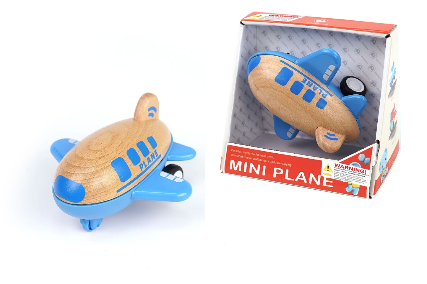 WOODEN RACER PLANE AIRPLANE WITH SOUND- BLUE